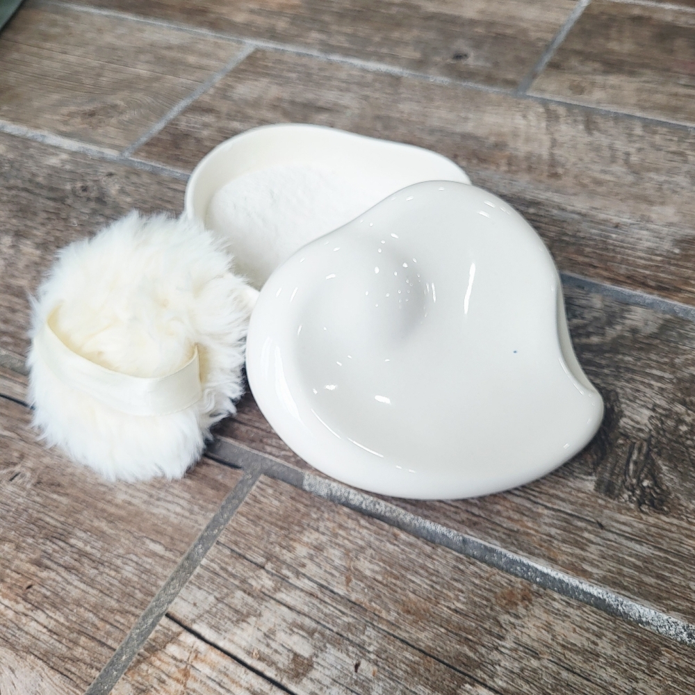 Halston Elsa Peretti Vintage Ceramic Dusting Powder Box Puff 1970s